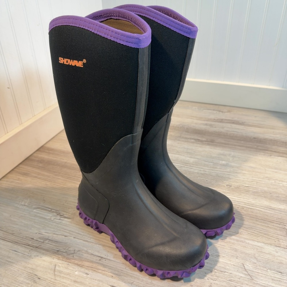 SHOWAVE Rain Boots Women's Sz 7 Tall Insulated Rubber Boots for Women Neoprene